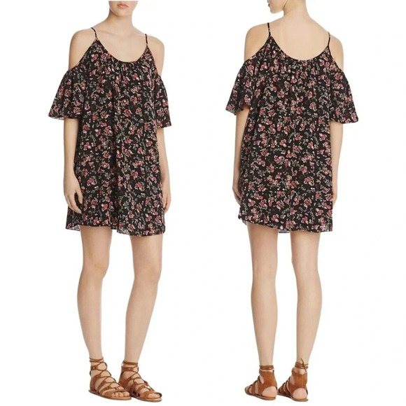 French Connection Women's Medium Cold Shoulder Floral Mini Slip Dress Black Red - Picture 1 of 16